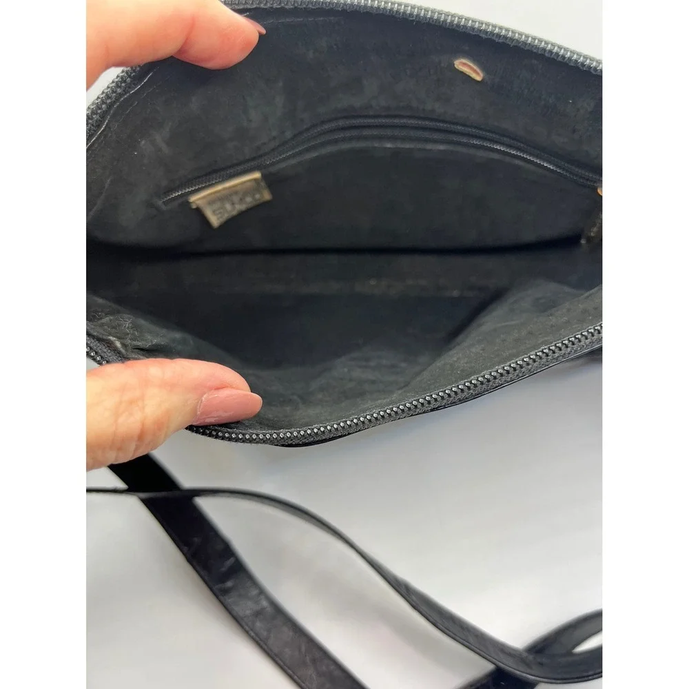 SLNCO Genuine Eel‎ Skin Shoulder Bag Black Zipper Pockets Made in Korea
